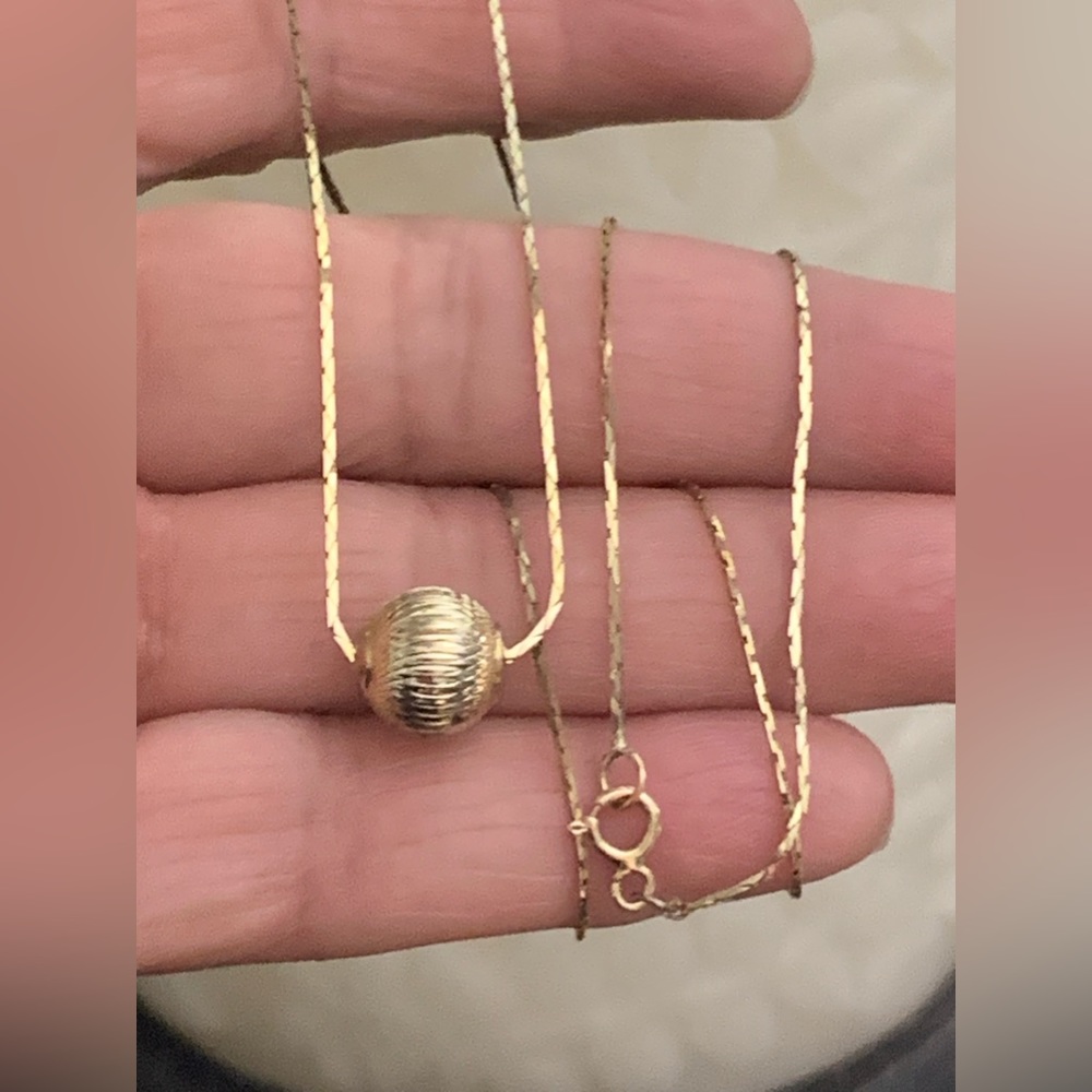 Vintage 14K Real Yellow Gold Ball Charm Chain Necklace 23” / 5g